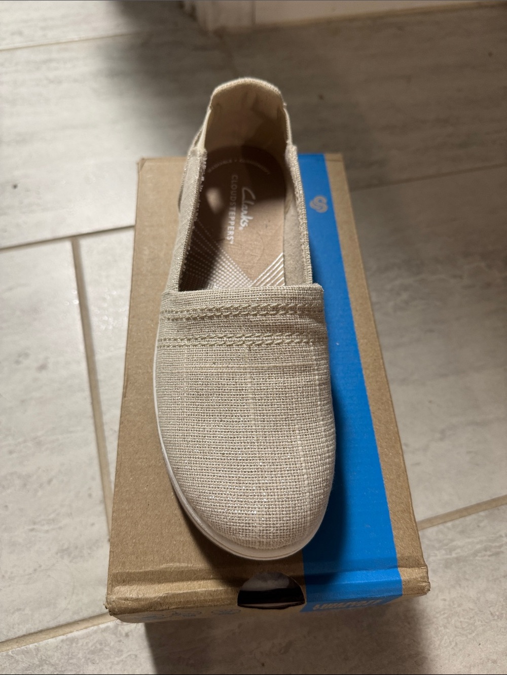 Clarks Women's Beige Slip-On Woven Flat